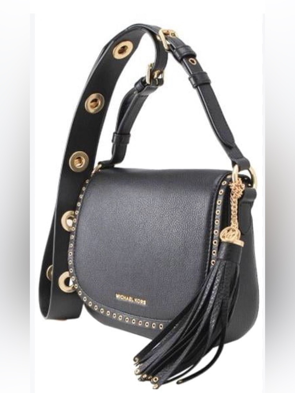 MICHAEL KORS BROOKLYN MEDIUM SADDLE BLACK CROSSBODY BAG
